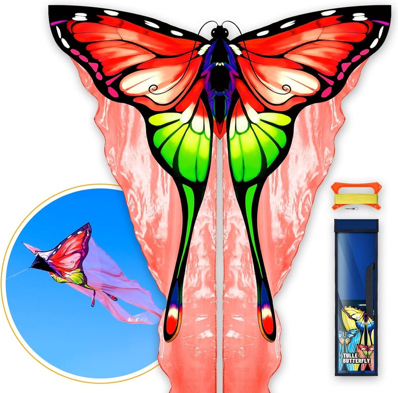 SGftre Red Tulle Butterfly Kite for Kids & Adults ，Easy to Fly Outdoor Fun Sports Beach Kids Children Outdoor Toys Kites (Tulle Butterfly-red) - Image 1
